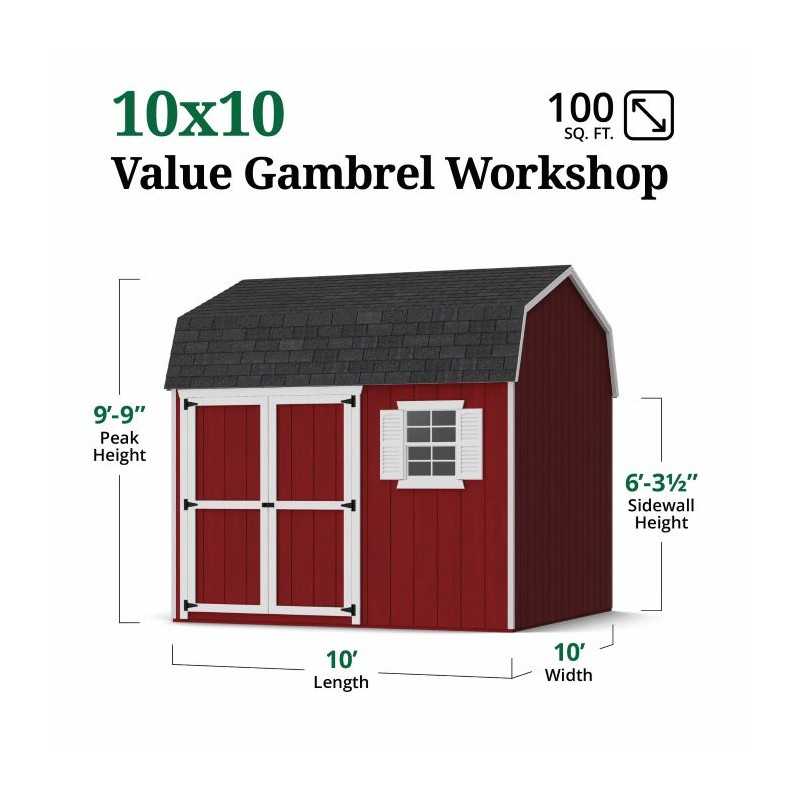 Little Cottage Co. Value Gambrel 10x10 Workshop Barn Shed Kit (10x10 VGB-6-WS-PC)