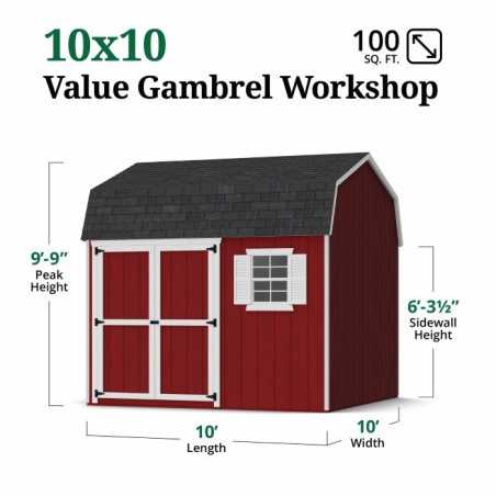 Little Cottage Co. Value Gambrel 10x10 Workshop Barn Shed Kit (10x10 VGB-6-WS-PC)