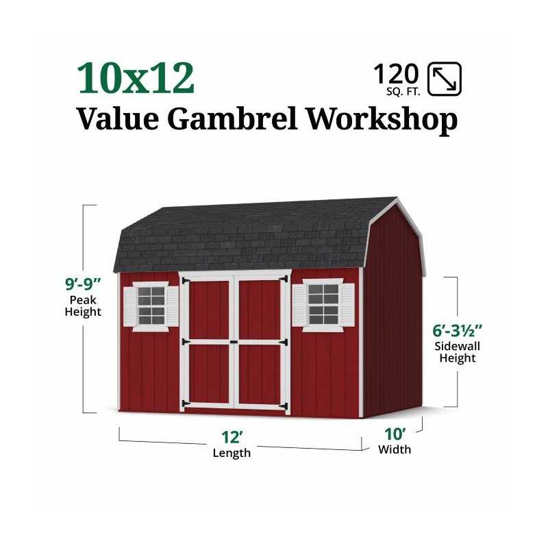 Little Cottage Co. Value Gambrel 10x12 Workshop Barn Shed Kit (10x12 VGB-6-WS-PC)