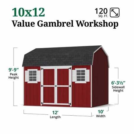 Little Cottage Co. Value Gambrel 10x12 Workshop Barn Shed Kit (10x12 VGB-6-WS-PC)