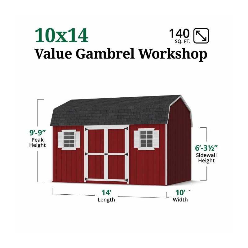 Little Cottage Co. Value Gambrel 10x14 Workshop Barn Shed Kit (10x14 VGB-6-WS-PC)