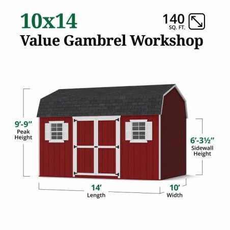 Little Cottage Co. Value Gambrel 10x14 Workshop Barn Shed Kit (10x14 VGB-6-WS-PC)