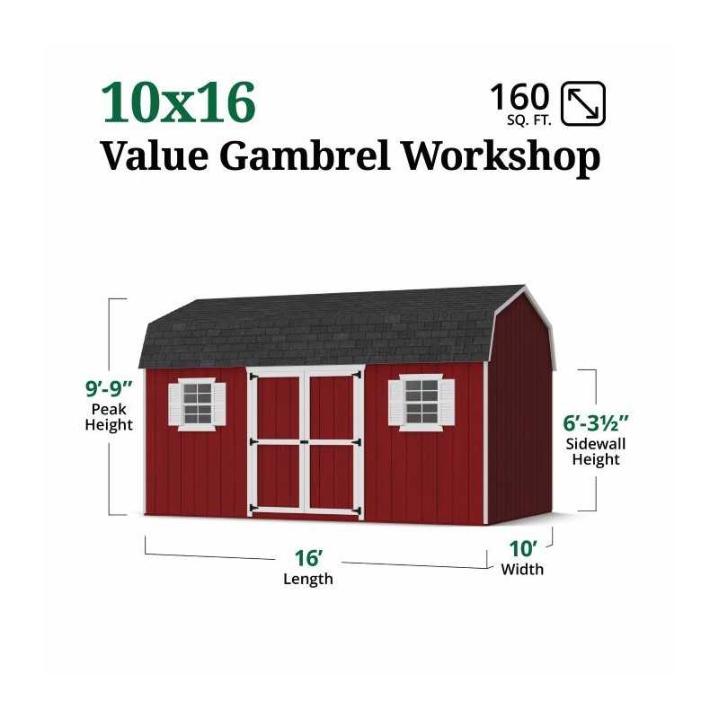 Little Cottage Co. Value Gambrel 10x16 Workshop Barn Shed Kit (10x16 VGB-6-WS-PC)