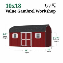 Little Cottage Co. Value Gambrel 10x18 Workshop Barn Shed Kit (10x18 VGB-6-WS-PC)