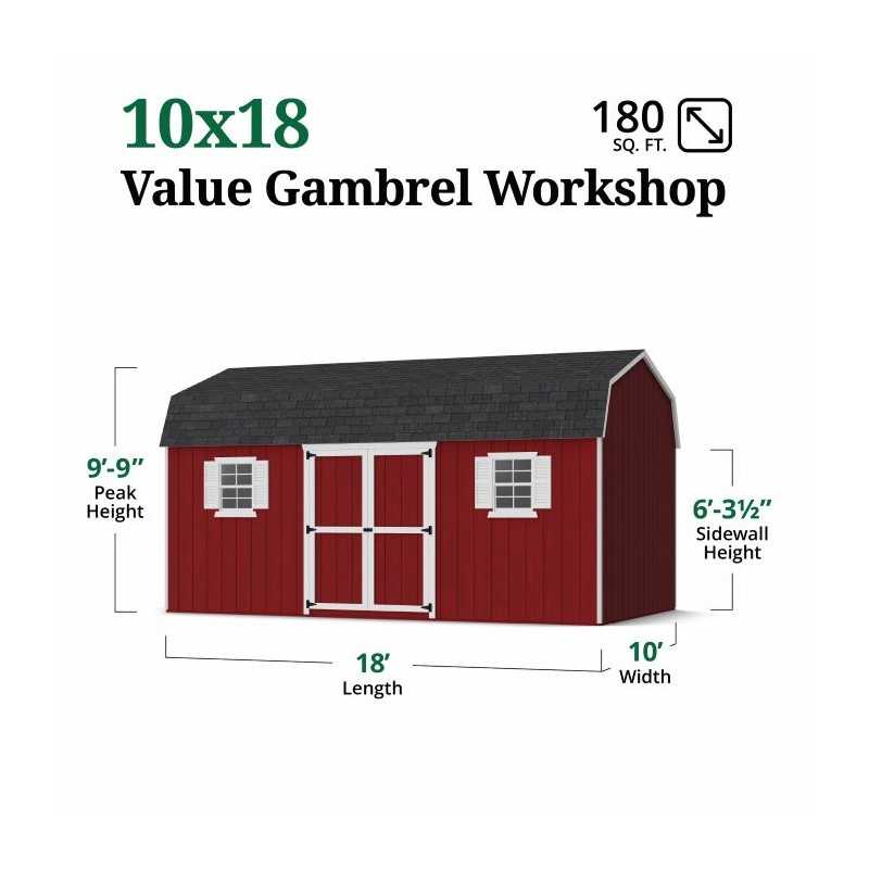 Little Cottage Co. Value Gambrel 10x18 Workshop Barn Shed Kit (10x18 VGB-6-WS-PC)