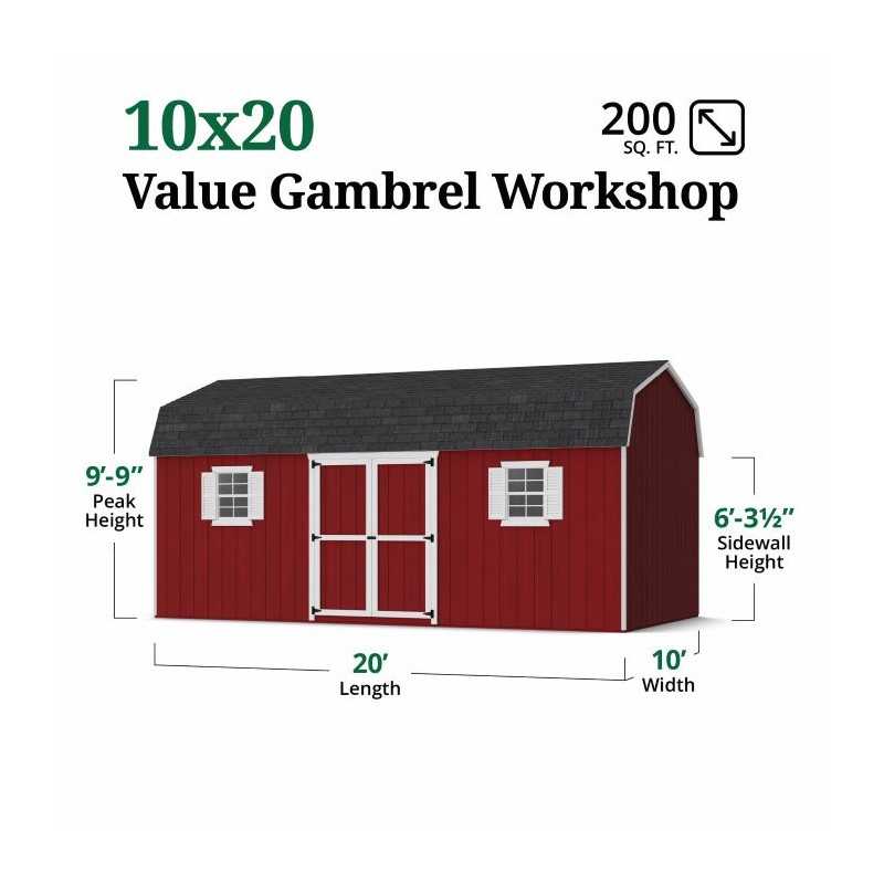 Little Cottage Co. Value Gambrel 10x20 Workshop Barn Shed Kit (10x20 VGB-6-WS-PC)