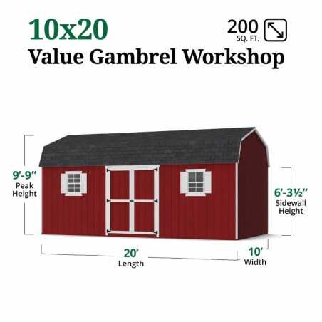 Little Cottage Co. Value Gambrel 10x20 Workshop Barn Shed Kit (10x20 VGB-6-WS-PC)