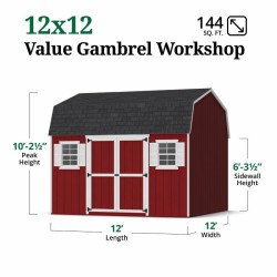 Little Cottage Co. Value Gambrel 12x12 Workshop Barn Shed Kit (12x12 VGB-6-WS-PC)