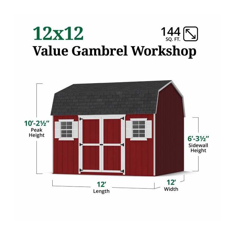 Little Cottage Co. Value Gambrel 12x12 Workshop Barn Shed Kit (12x12 VGB-6-WS-PC)