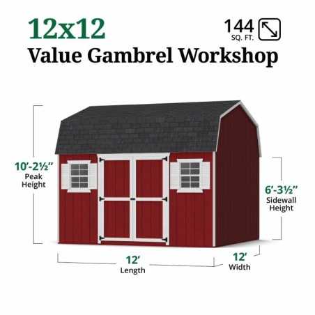 Little Cottage Co. Value Gambrel 12x12 Workshop Barn Shed Kit (12x12 VGB-6-WS-PC)