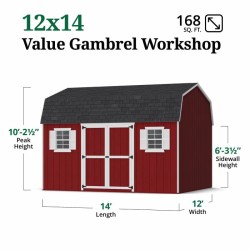 Little Cottage Co. Value Gambrel 12x14 Workshop Barn Shed Kit (12x14 VGB-6-WS-PC)