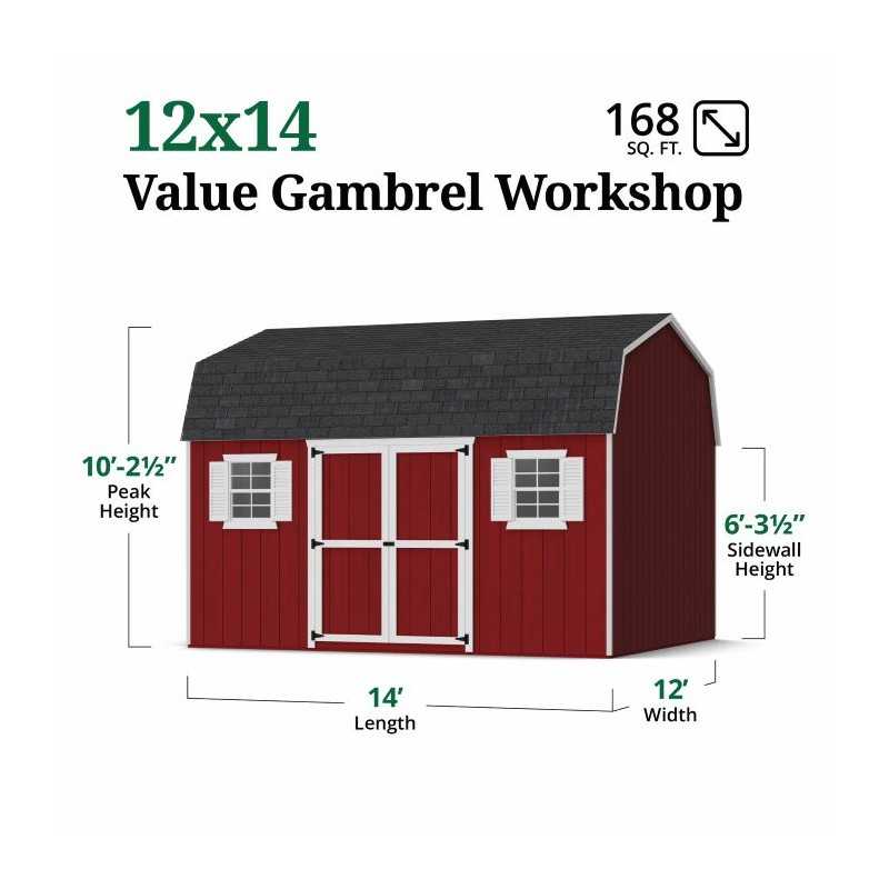 Little Cottage Co. Value Gambrel 12x14 Workshop Barn Shed Kit (12x14 VGB-6-WS-PC)