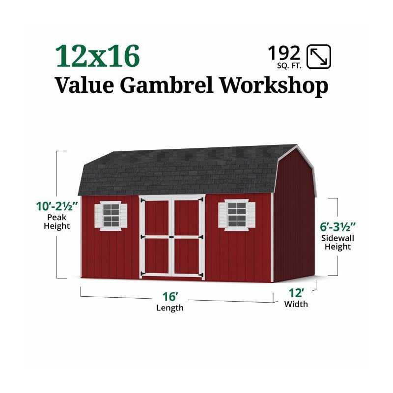Little Cottage Co. Value Gambrel 12x16 Workshop Barn Shed Kit (12x16 VGB-6-WS-PC)