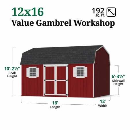 Little Cottage Co. Value Gambrel 12x16 Workshop Barn Shed Kit (12x16 VGB-6-WS-PC)