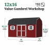 Little Cottage Co. Value Gambrel 12x16 Workshop Barn Shed Kit (12x16 VGB-6-WS-PC)
