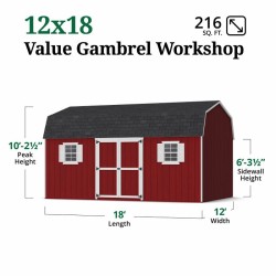 Little Cottage Co. Value Gambrel 12x18 Workshop Barn Shed Kit (12x18 VGB-6-WS-PC)