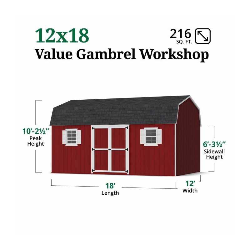 Little Cottage Co. Value Gambrel 12x18 Workshop Barn Shed Kit (12x18 VGB-6-WS-PC)