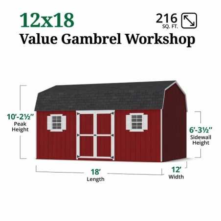 Little Cottage Co. Value Gambrel 12x18 Workshop Barn Shed Kit (12x18 VGB-6-WS-PC)