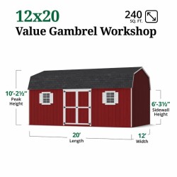 Little Cottage Co. Value Gambrel 12x20 Workshop Barn Shed Kit (12x20 VGB-6-WS-PC)