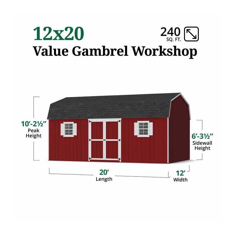 Little Cottage Co. Value Gambrel 12x20 Workshop Barn Shed Kit (12x20 VGB-6-WS-PC)