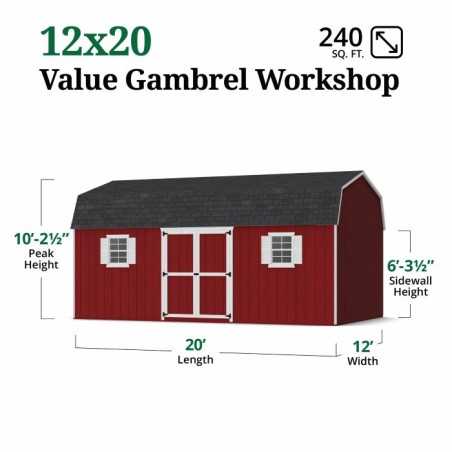 Little Cottage Co. Value Gambrel 12x20 Workshop Barn Shed Kit (12x20 VGB-6-WS-PC)