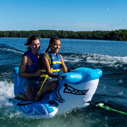 Aqua Leisure 82 in. Sit-On Towable – The Shark (APT21226) This inflatable is perfect for your water adventures this summer. 