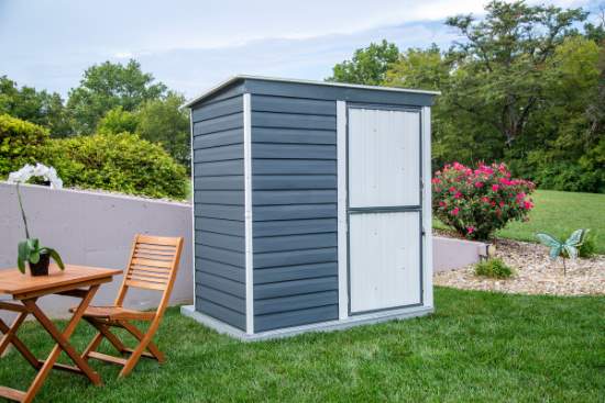 Arrow Shed-in-a-Box 6 x 4 Galvanized Steel Storage Shed Charcoal/Cream (SBS64) - Ideal storage for small stuff.