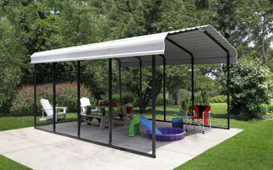 Arrow 12x20x9  Steel Carport Kit - Eggshell (CPH122009) This 12x20x9 carport can be transformed as a play or picnic area. 