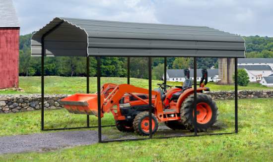 Arrow 10x15x9 Steel Auto Carport Kit  - Charcoal (CPHC101509) The best place to shade your tractor after farming. 