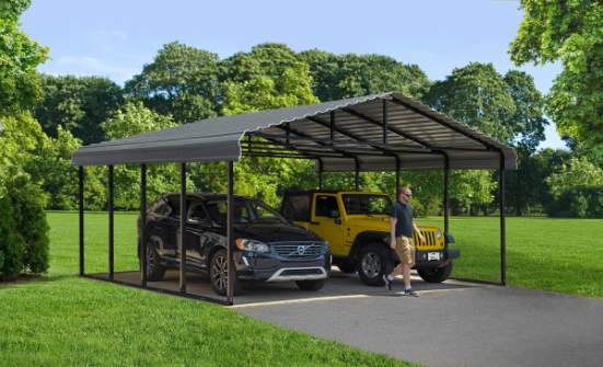 Arrow 20x20x9 Steel Auto Carport Kit  - Charcoal (CPHC202009) This carport has a big space for your two vehicles. 