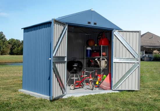Arrow Elite 8x6 Metal Storage Shed Kit - Blue Grey (EG86BG) This shed is the best storage space for your lawn and garden tools.  