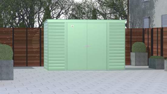 Arrow 10x4 Select Steel Storage Shed Kit - Sage Green (SCP104SG) This Select 10x4 will give you the storage space that you need. 