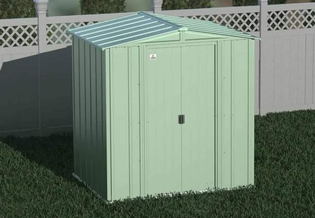 Arrow 6x5 Classic Steel Storage Shed Kit - Sage Green (CLG65SG) This shed is an ideal storage unit for your backyard. 