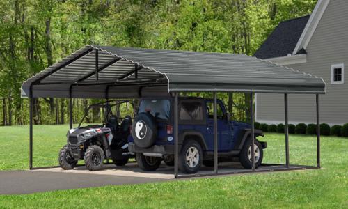 Arrow 20x20x7 Steel Auto Carport Kit - Charcoal (CPH202007) Ideal storage for your vehicle and cart.