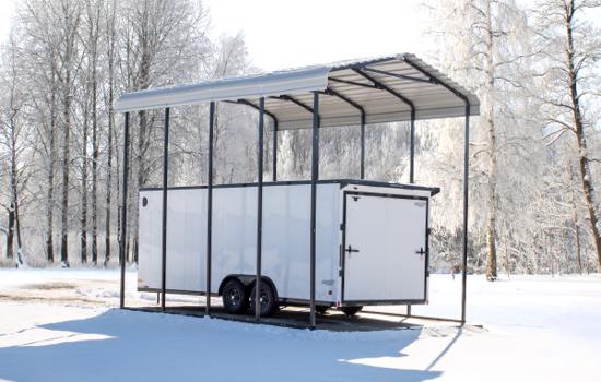 Arrow 14x24x14 Steel Auto Carport Kit - Eggshell (CPH142414) Protects your trailer from any inclement weather such as snow. 