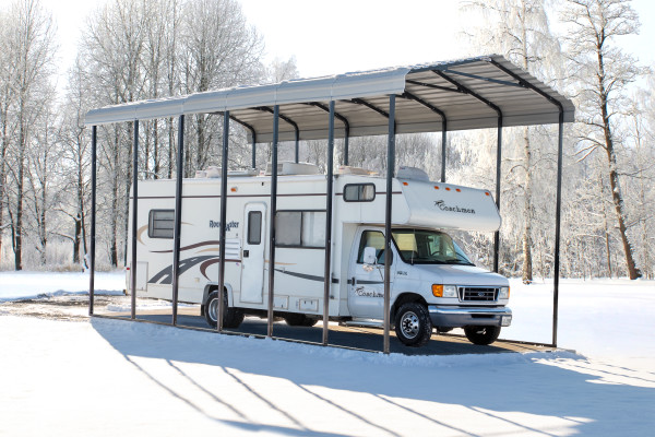 Arrow 14x29x14 Steel Auto Carport Kit - Eggshell (CPH142914) Protects your trailer from any inclement weather such as snow. 