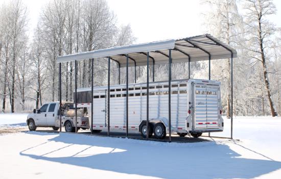 Arrow 14x42x14 Steel Auto Carport Kit - Eggshell (CPH144214) Protects your trailer from any inclement weather such as snow. 