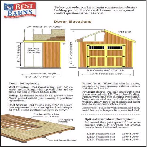 Best Barns Dover 12x16 Wood Garage Kit - All-Precut (dover_1216) Shed Elevation 