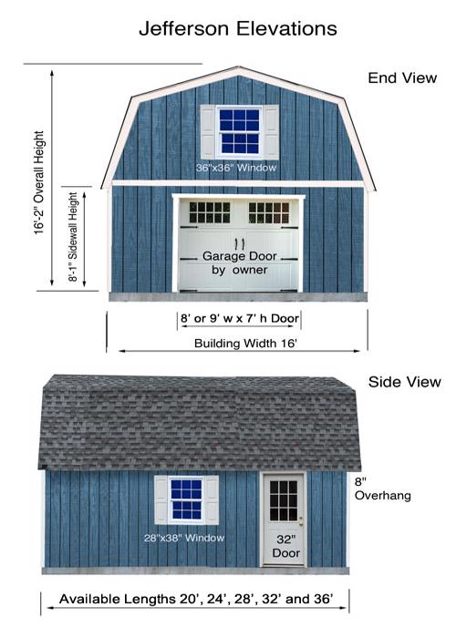 Best Barns Jefferson 16x20 Wood Garage Kit - All Pre-Cut (jefferson_1620) Second Floor Loft 