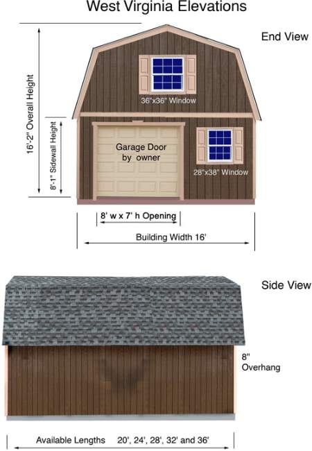Best Barns West Virginia 16x32 Wood Storage Shed Kit (westvirginia_1632)  Elevation 