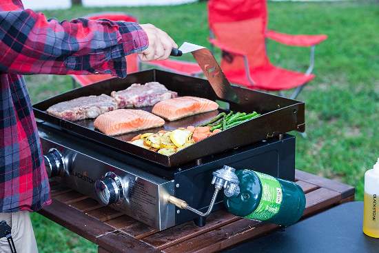 Blackstone 22 in. Tabletop Griddle with Stainless Steel Front Plate Without Hood (1666) Take this griddle on your campings, picnics, and small gathering. 