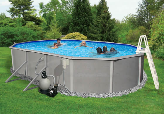 Blue Wave Barcelona 12' x 24' x 52" Oval Frame Pool - assembled in backyard - all inclusive