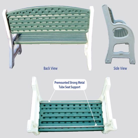 Duramax Single Seat Garden Bench White w/ Sacramento Green (84079) - Attractive horizontal lines in the seats and back support.