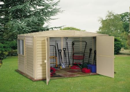 DuraMax 8x6 Duramate Vinyl Shed w/ Floor Kit (00184) ideal storage to all of your lawn and garden tools. 