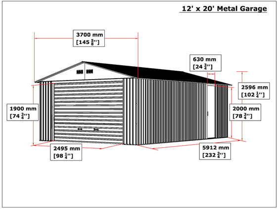 DuraMax 12x20 Steel Garage Kit Measurements Diagram