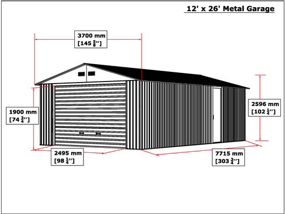DuraMax 12x26 Steel Garage Kit Measurements Diagram
