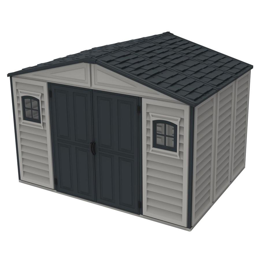 DuraMax 10x8 WoodBridge II Vinyl Storage Shed Kit w/ Floor - Gray (20225) Side View of the Shed 