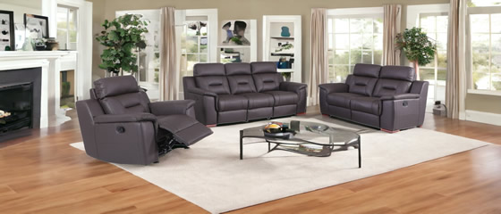 Three Piece Genuine Leather Living Room Sofa Set - Brown