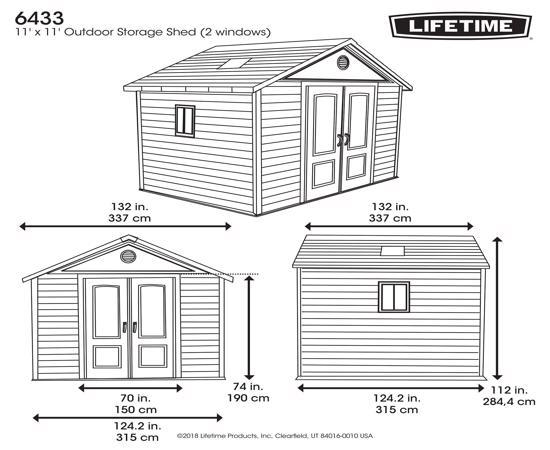 Lifetime 11x11 ft Outdoor Storage Shed Kit (6433) - Dimensions