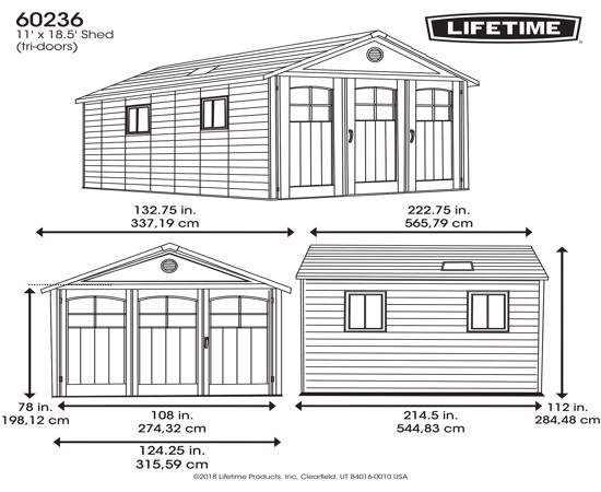 Lifetime 11x18.5 ft Storage Garage Shed Kit (60236) - Dimensions